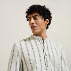 Chemise Mao rayée Beige
